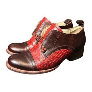 Freebird Mabel Ankle Boots Womens 8 Red Burgundy Leather Croc Embossed Western